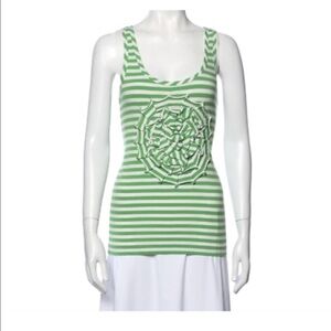 Kate Spade Preppy Green & White Striped Scoop Neck Tank Top Small